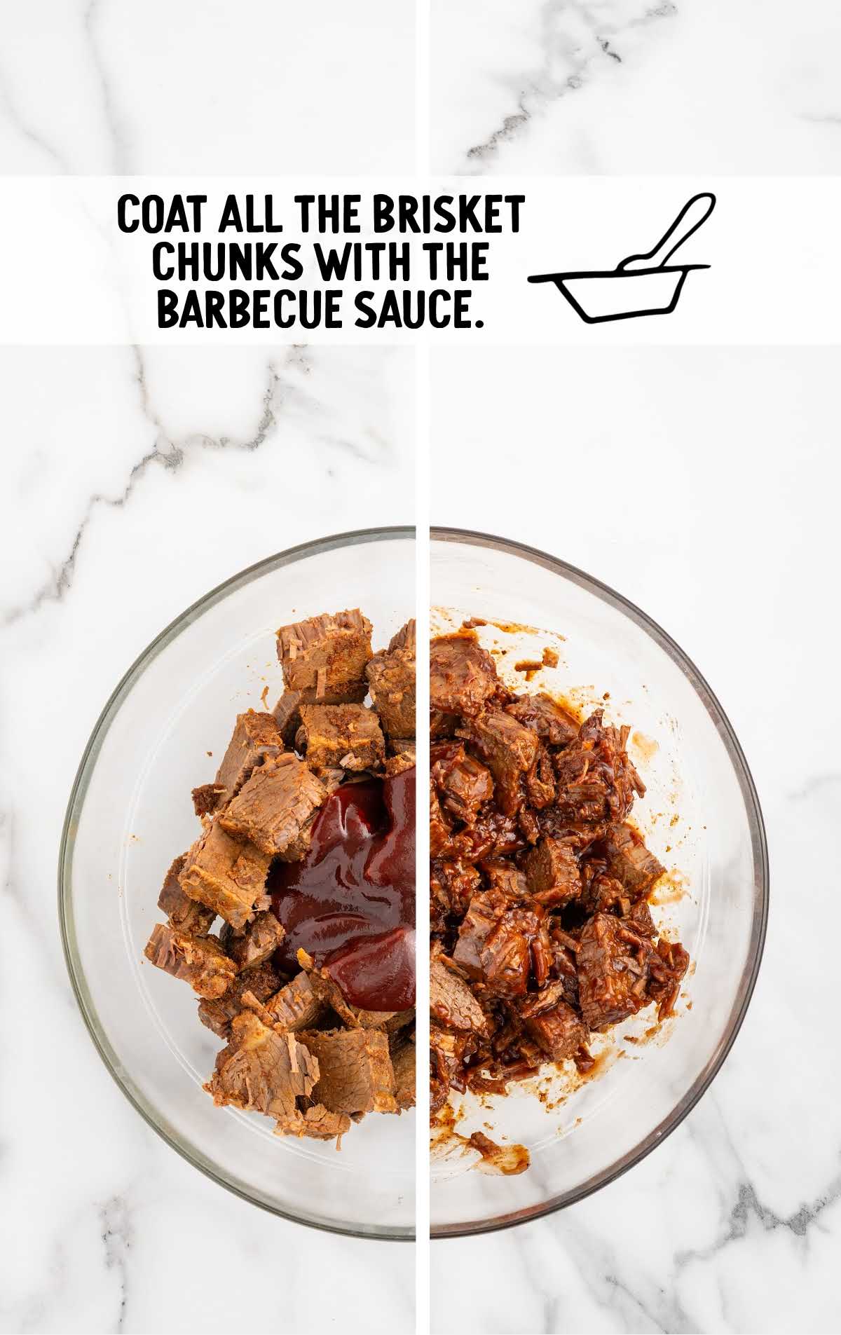 beef brisket and barbecue sauce combined in a bowl