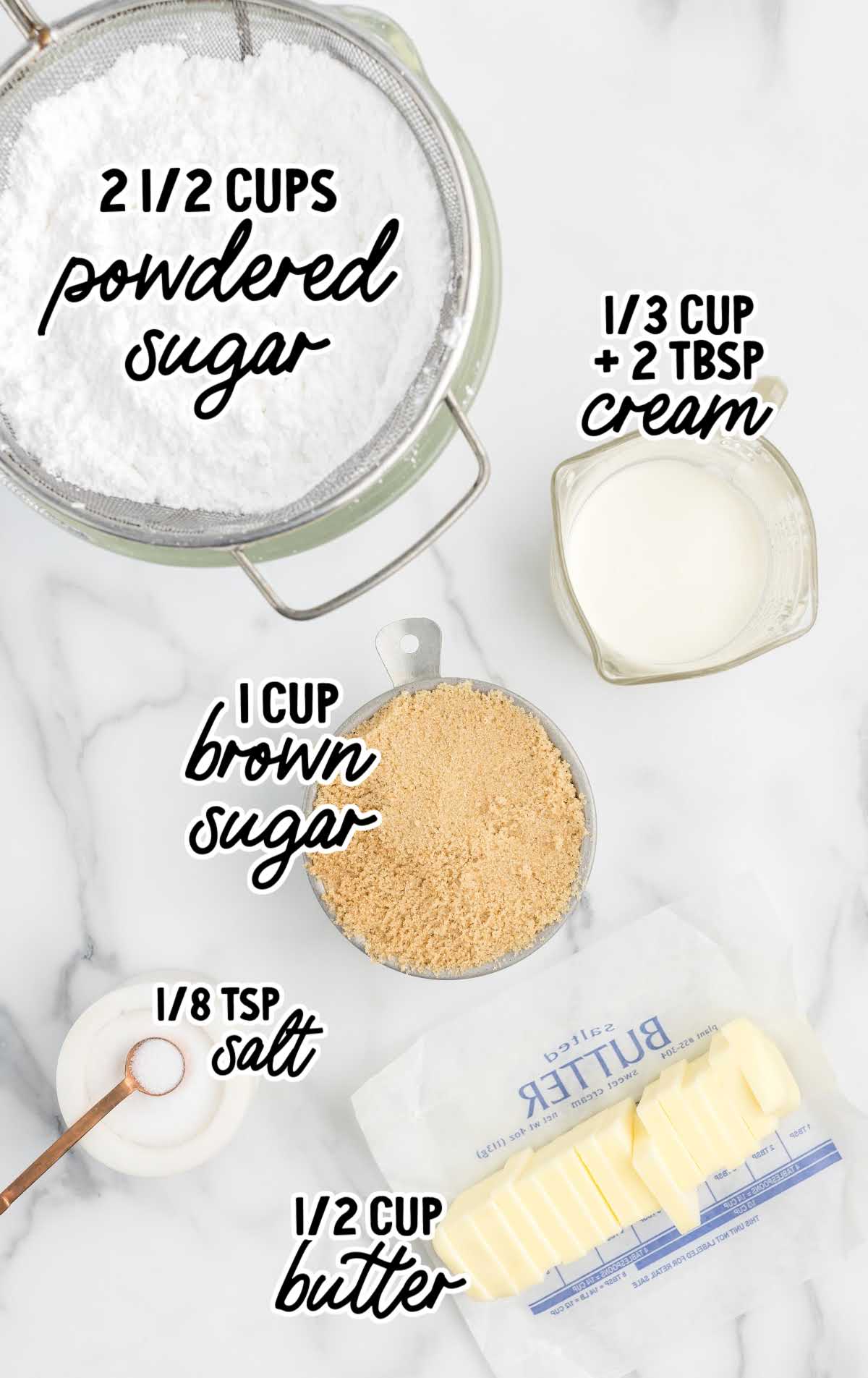 Caramel Icing raw ingredients that are labeled