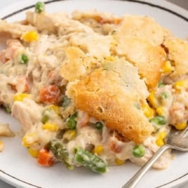 a plate of Chicken Cobbler with a fork