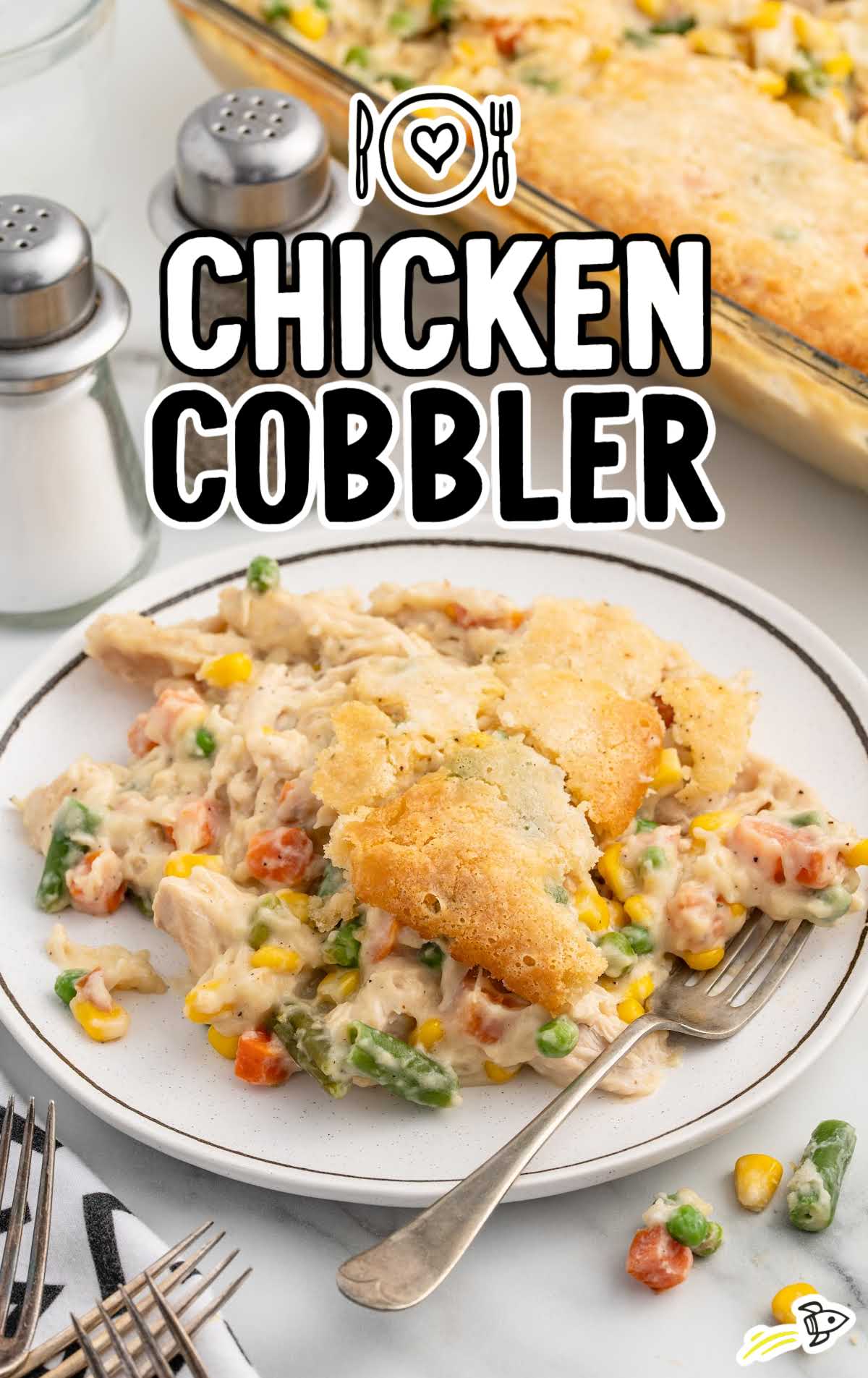 a plate of Chicken Cobbler with a fork