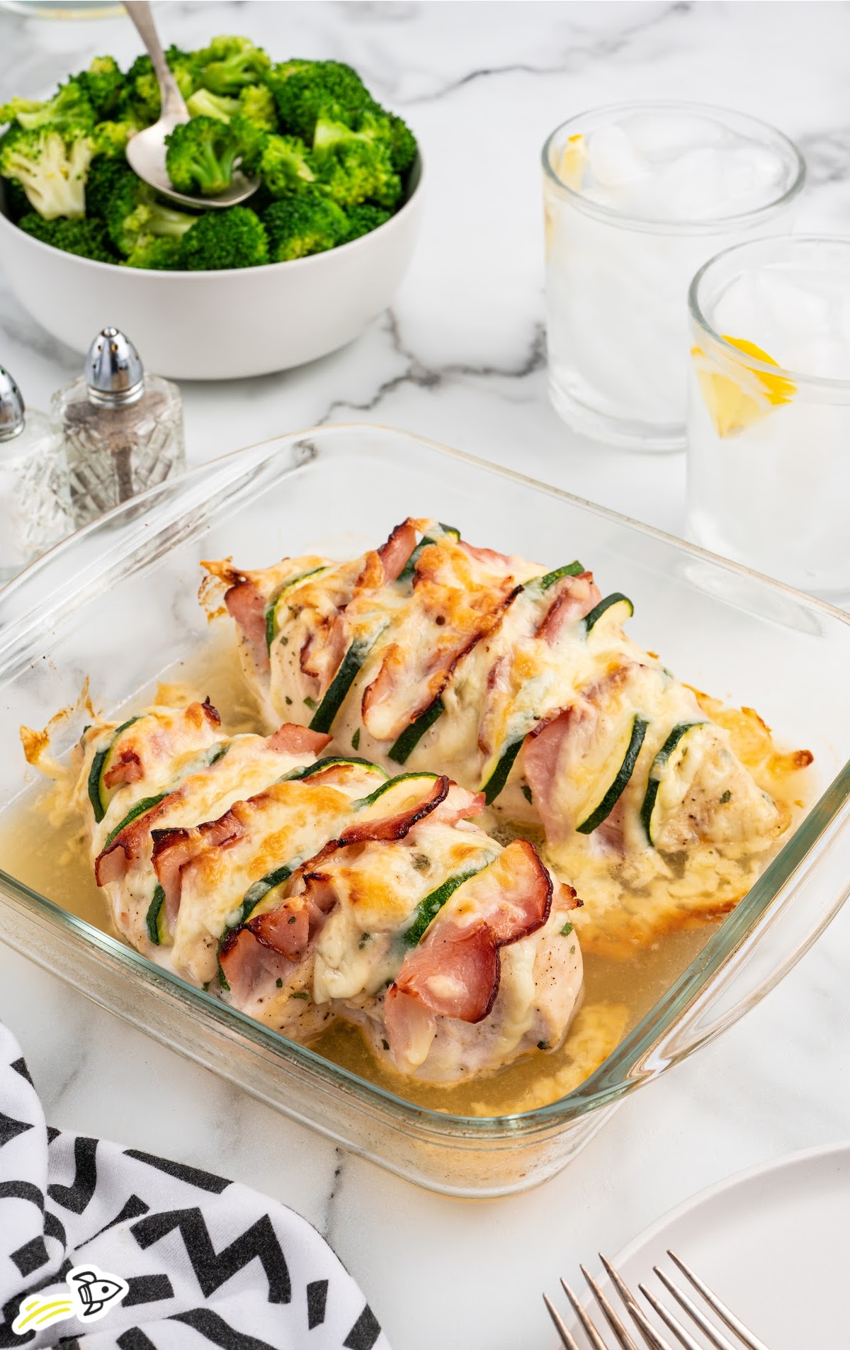 a baking dish of Hasselback Chicken