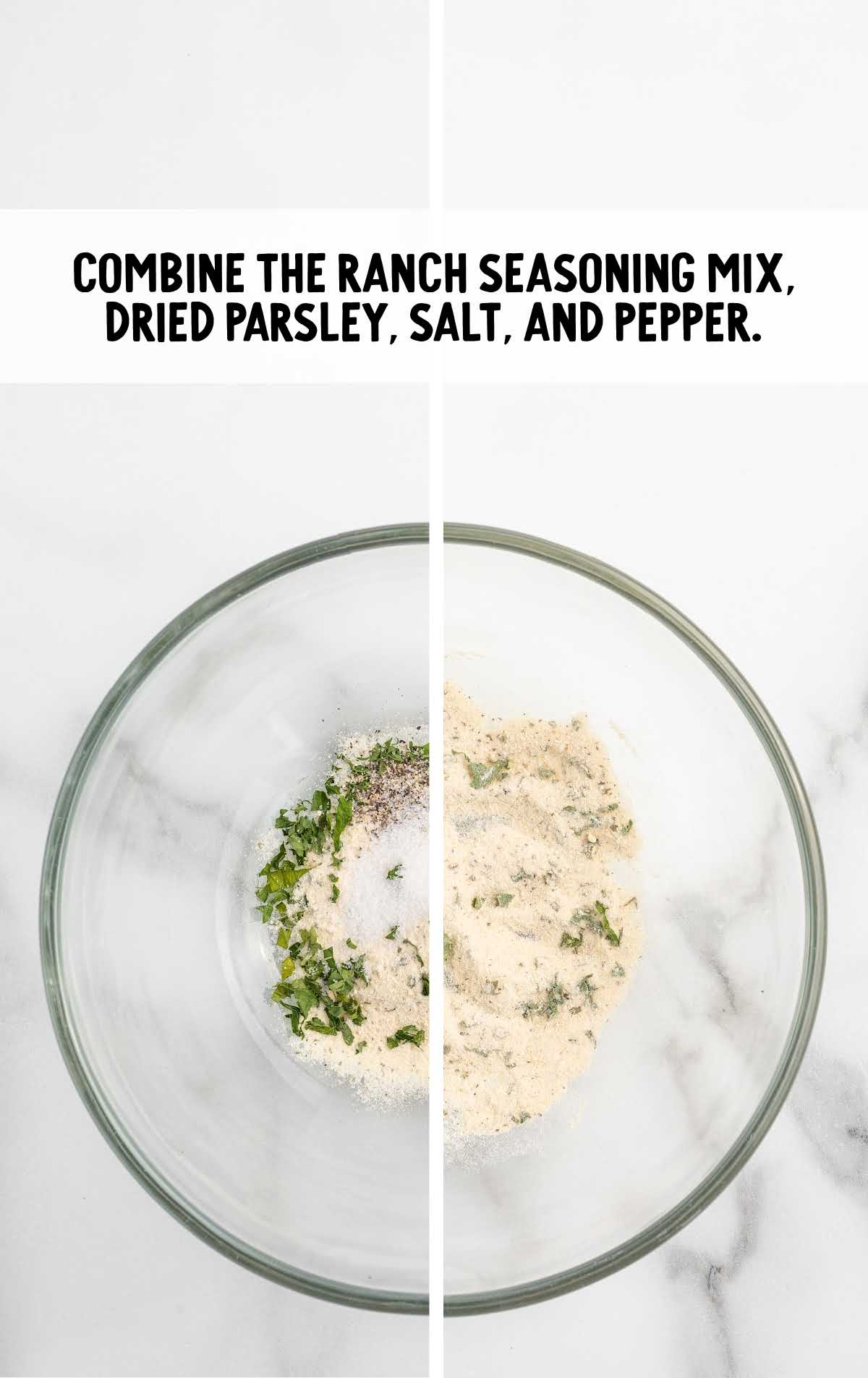 ranch seasoning mix, dried parsley flakes, and salt and pepper combined in a bowl