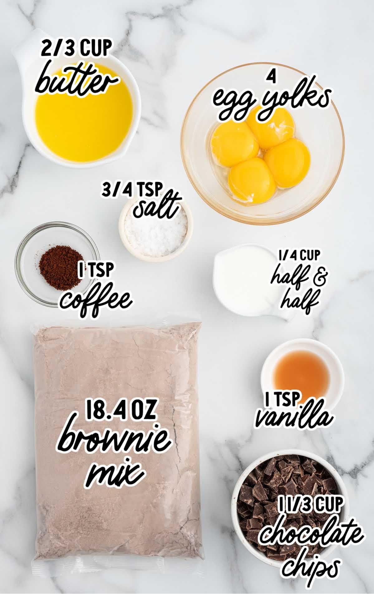 How To Make Better Boxed Brownies raw ingredients that are labeled