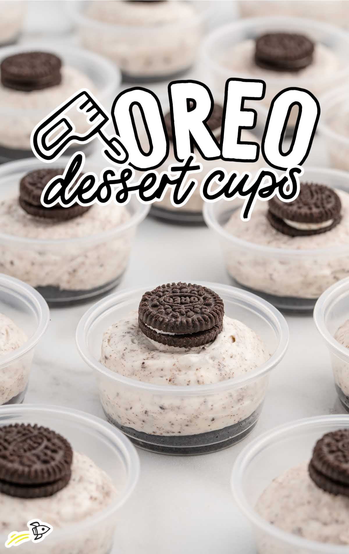 cups of Oreo Desserts topped with mini oreos