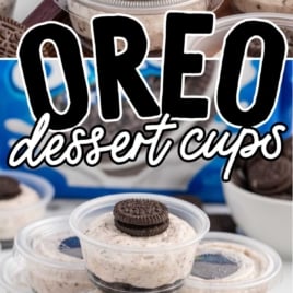 cups of Oreo Desserts topped with mini oreos