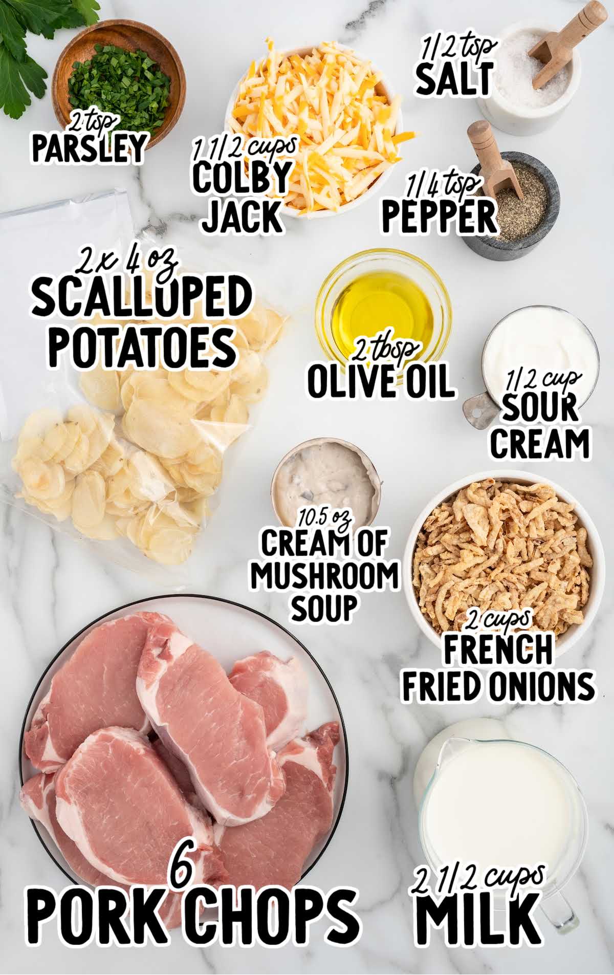 Pork Chop Casserole raw ingredients that are labeled