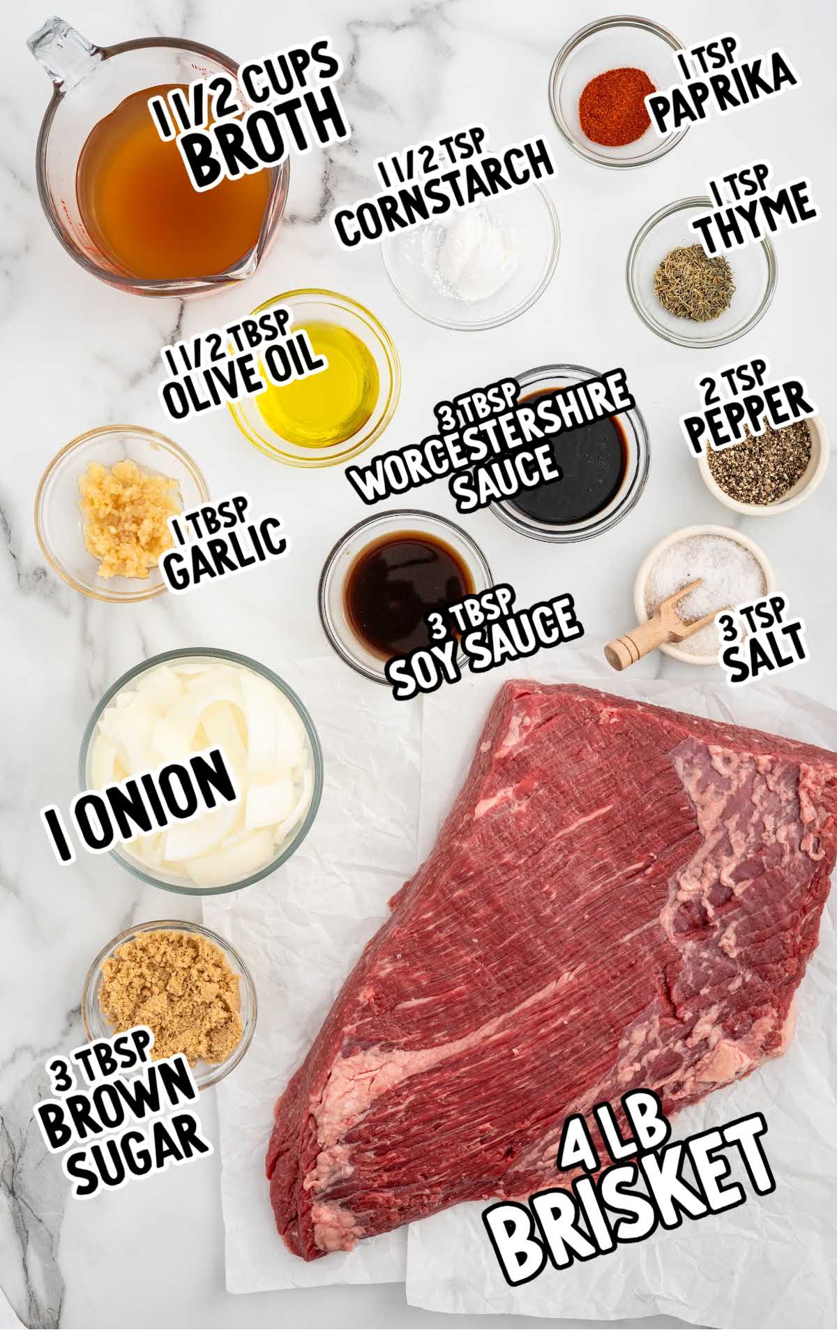 Slow Cooker Brisket raw ingredients that are labeled
