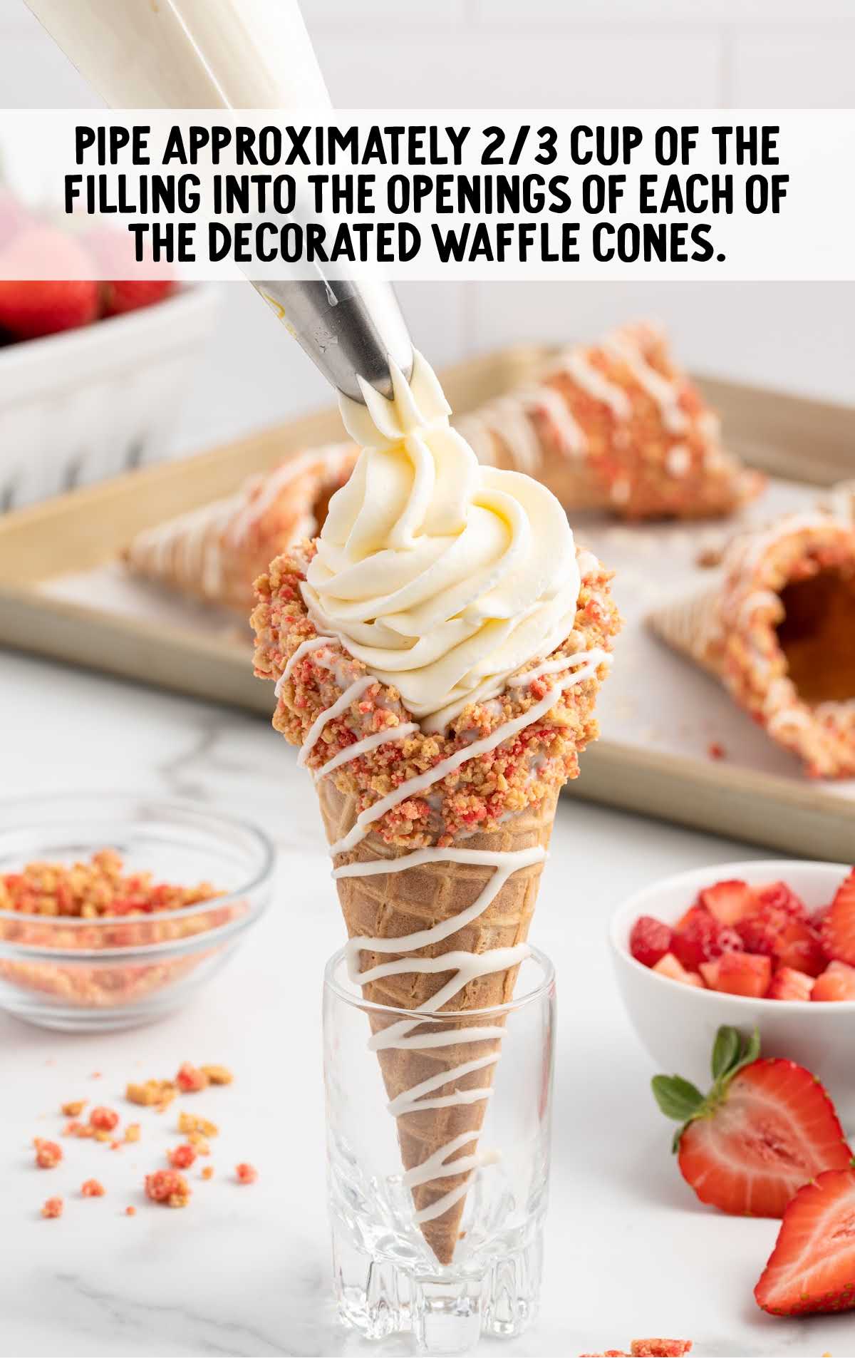 filling added on top of the waffle cones