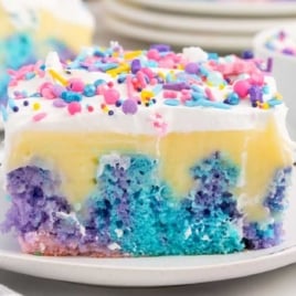 a slice of Unicorn Cake on a plate