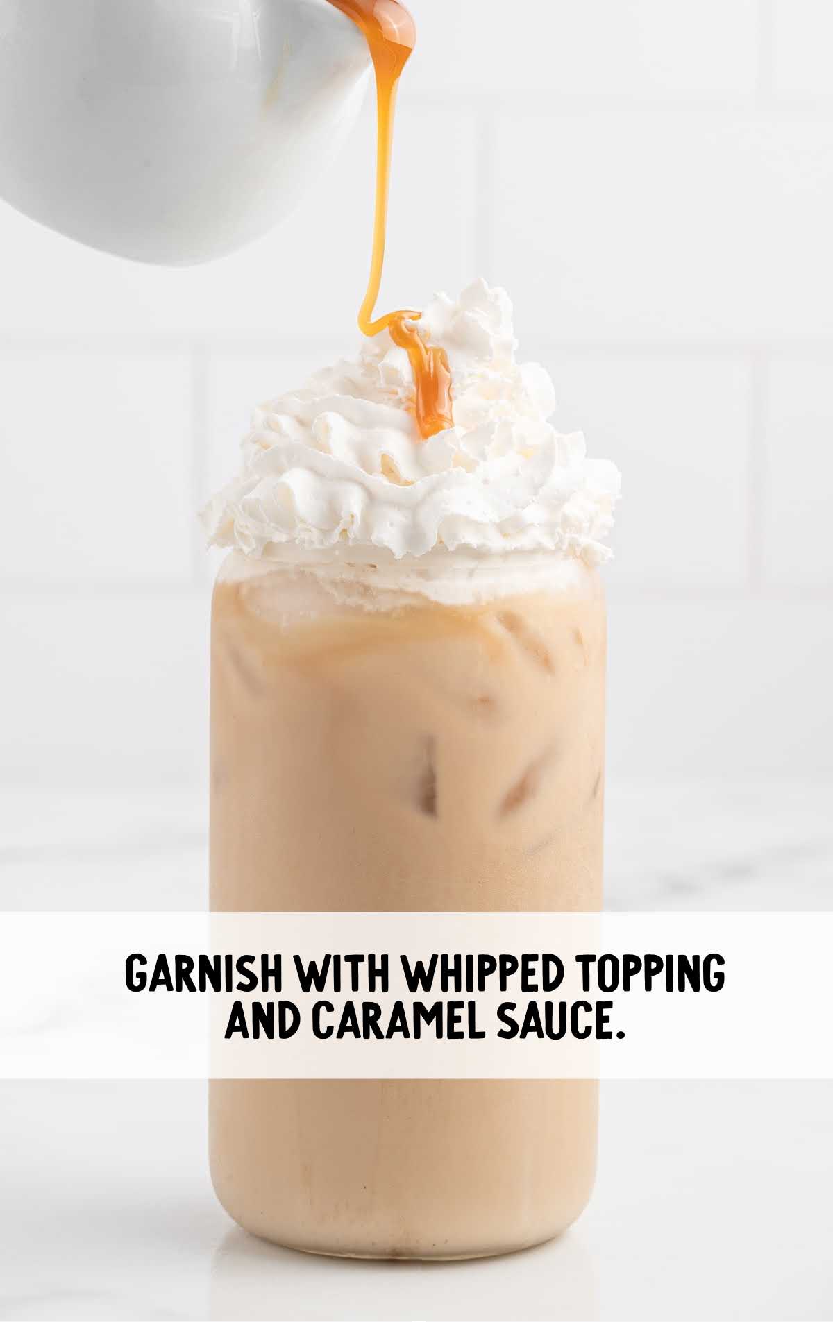 whipped topping and caramel garnished on top