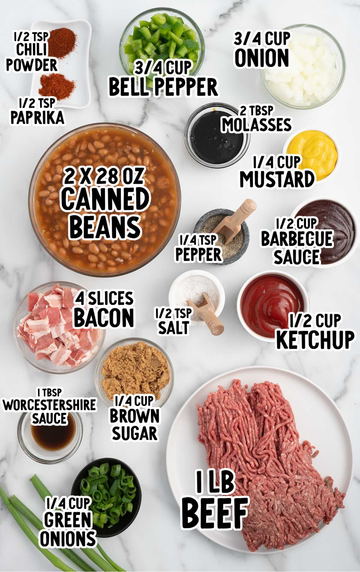 Baked Beans with Ground Beef raw ingredients that are labeled