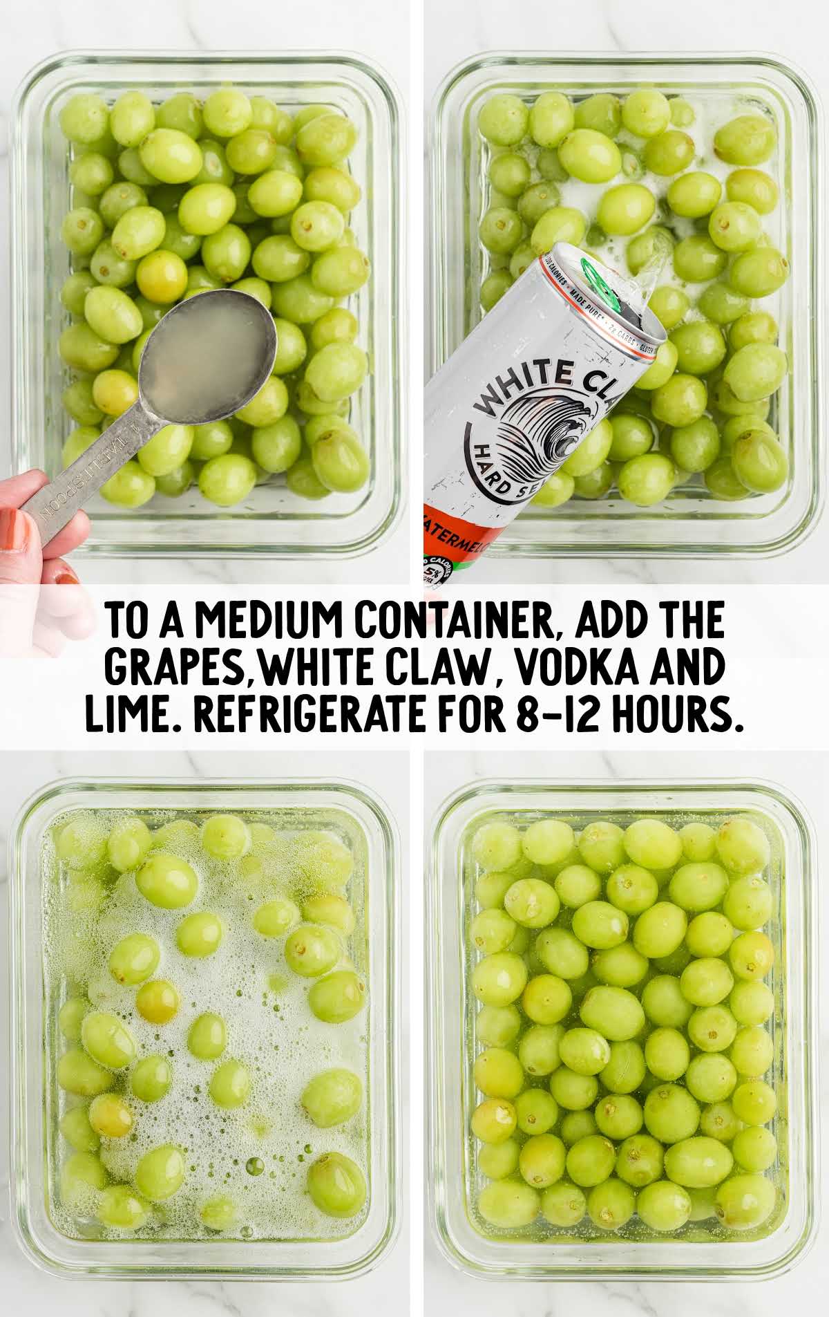 seedless green grapes, Watermelon White Claw, vodka, and fresh squeezed lime juice combined in a container