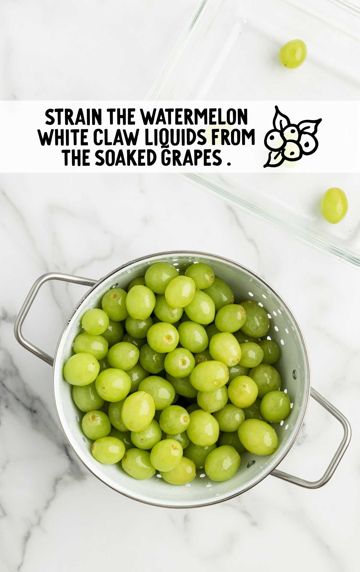 soaked grapes strained in a strainer