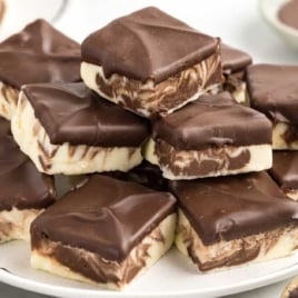 a pile of Boston Cream Fudge on a plate