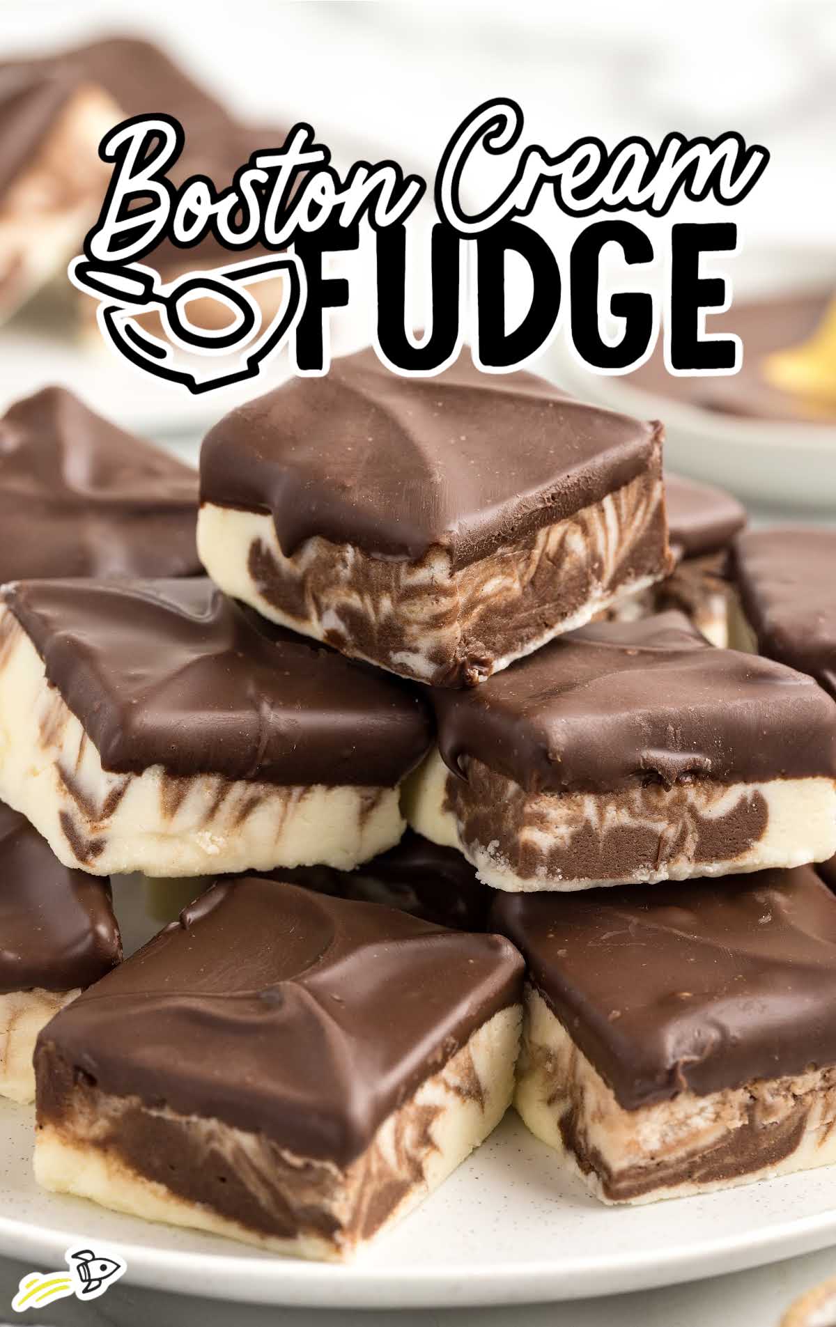 a pile of Boston Cream Fudge on a plate