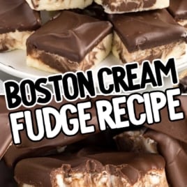 a pile of Boston Cream Fudge on a plate