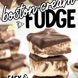 a pile of Boston Cream Fudge on a plate