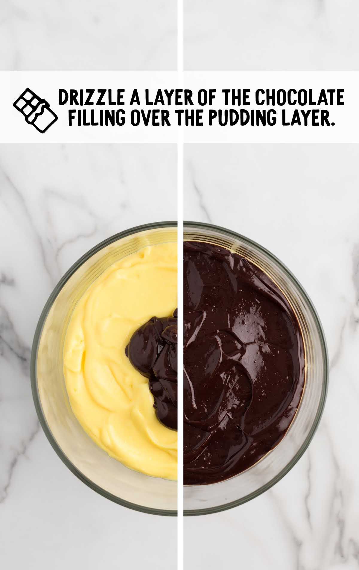 chocolate filling poured over the pudding layer
