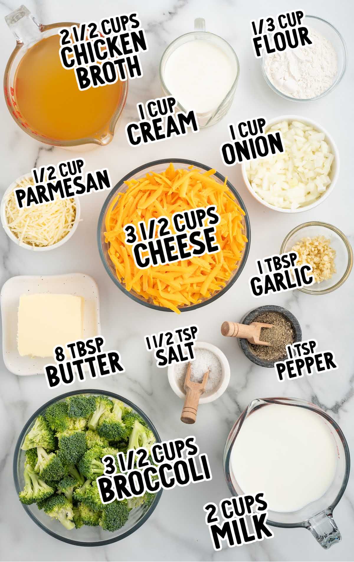 Broccoli Cheese Soup raw ingredients that are labeled