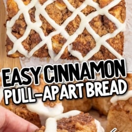 Cinnamon Pull Apart Bread on a wooden board