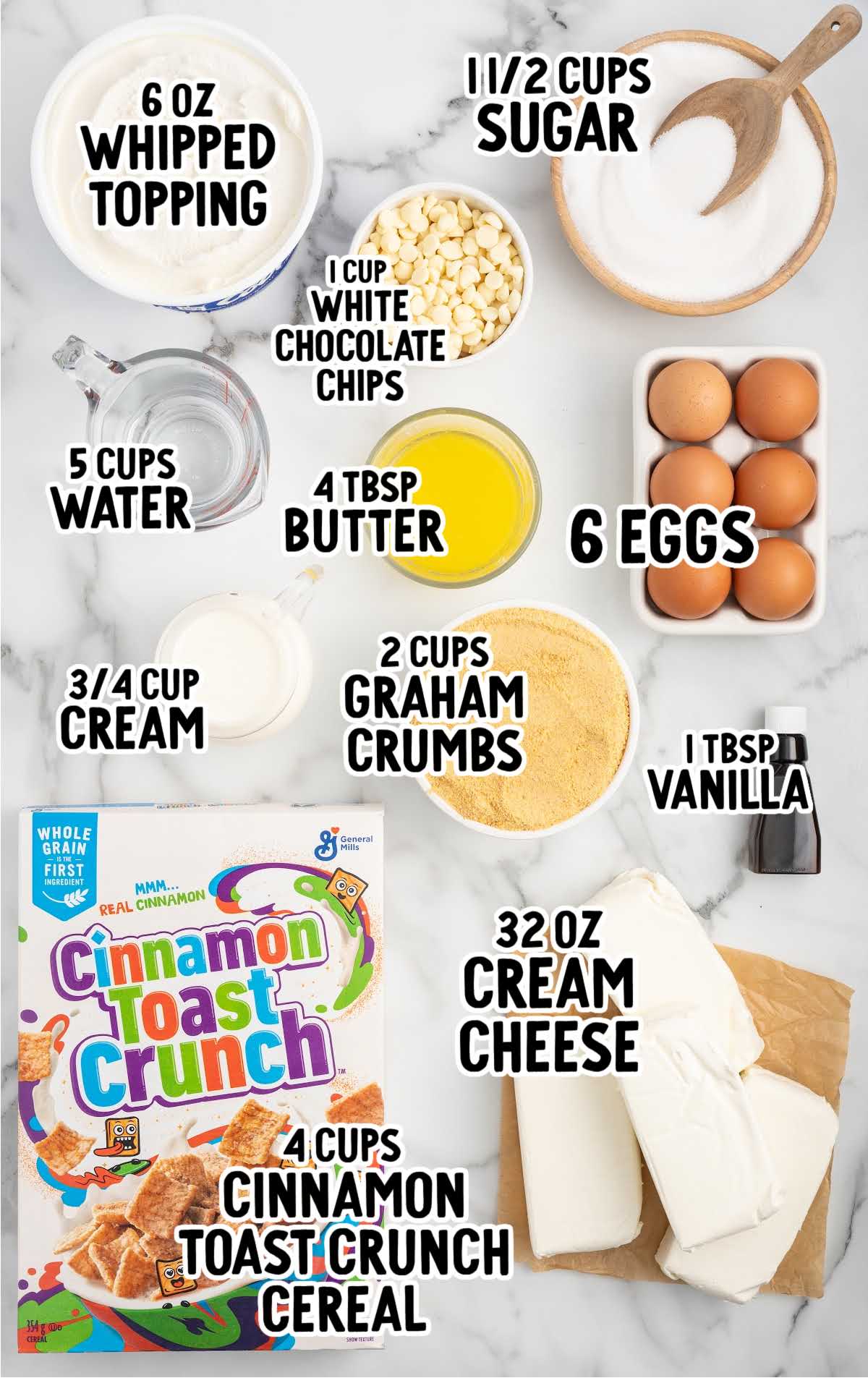 Cinnamon Toast Crunch Cheesecake raw ingredients that are labeled