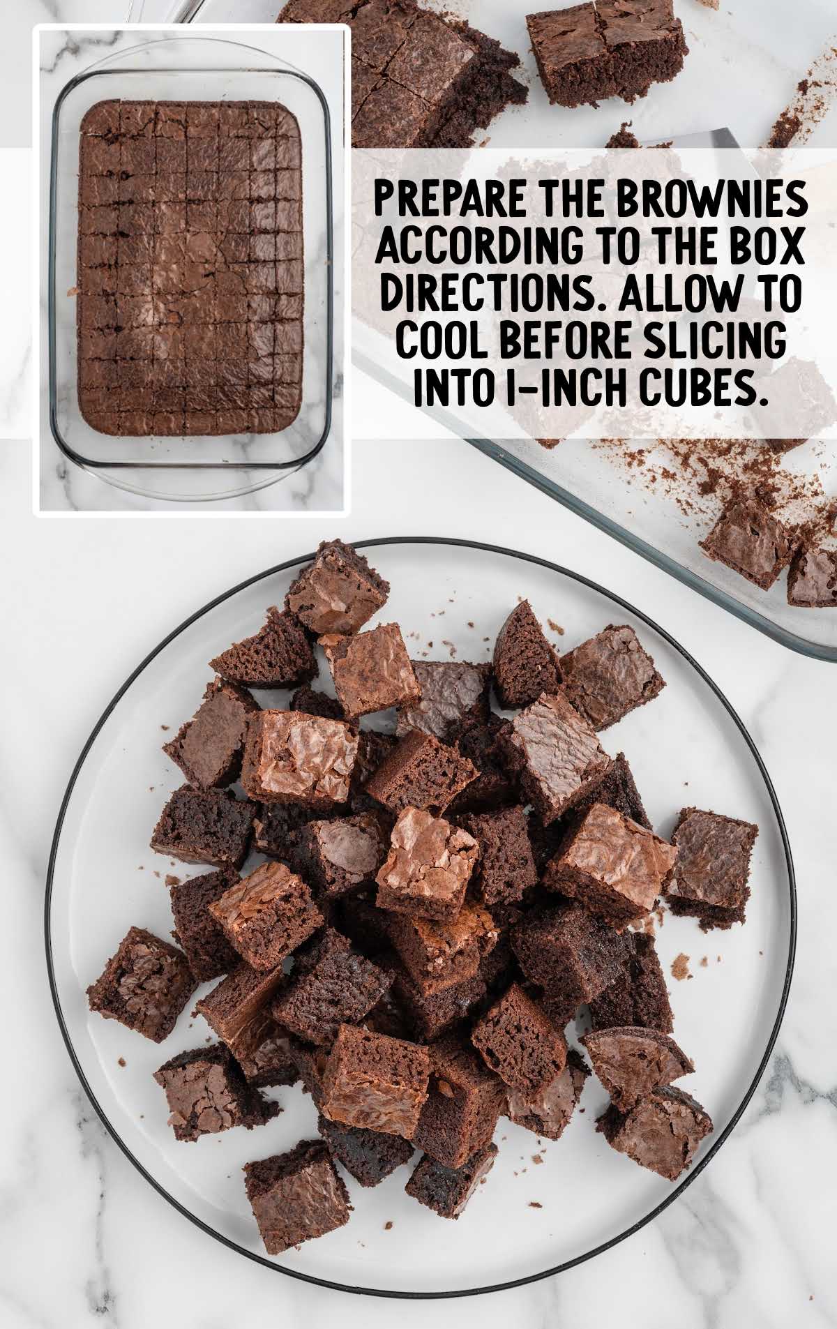 brownie sliced into cubes and placed on a plate