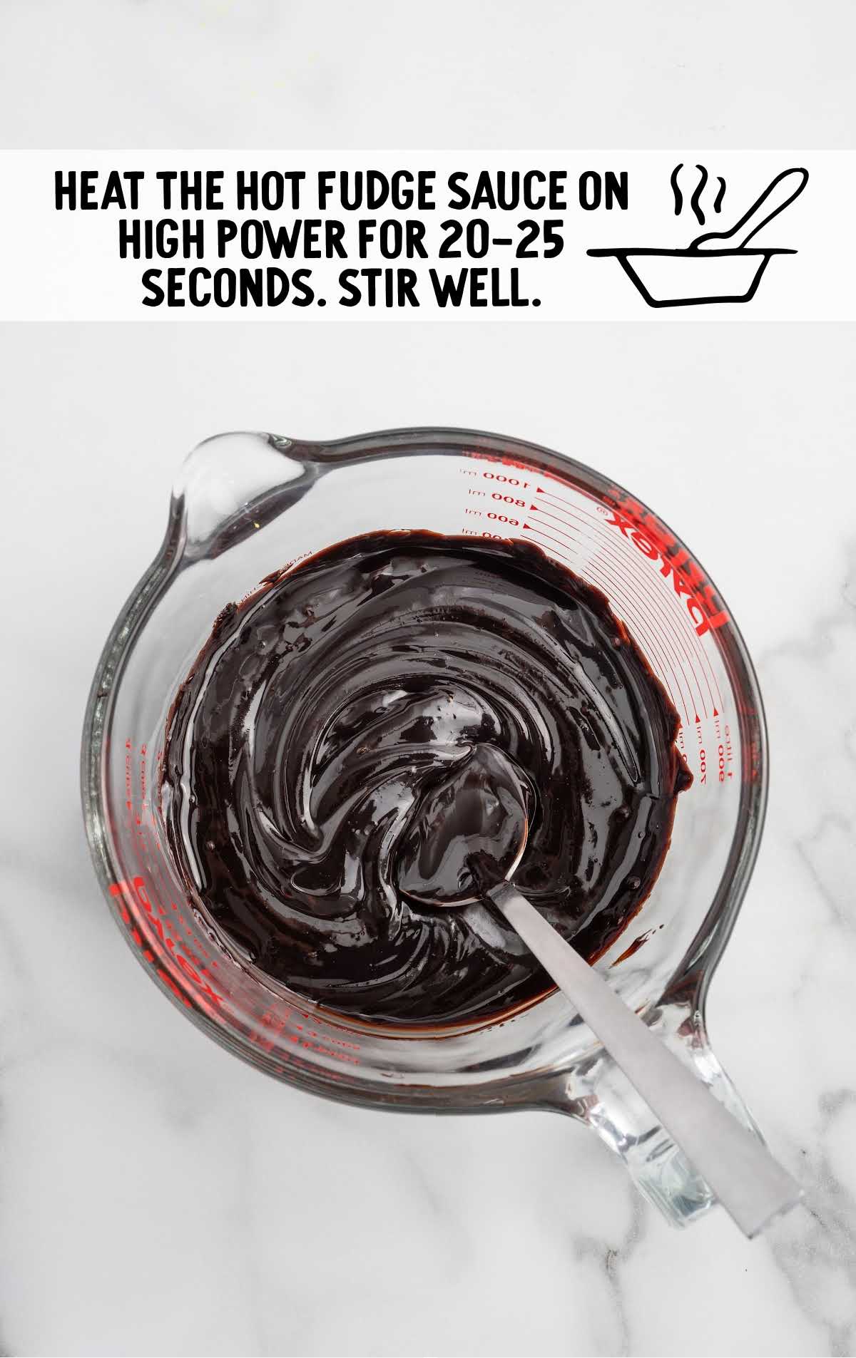 hot fudge sauce in a measuring cup