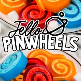 a bunch of Jello Pinwheels with mini marshmallows on a plate