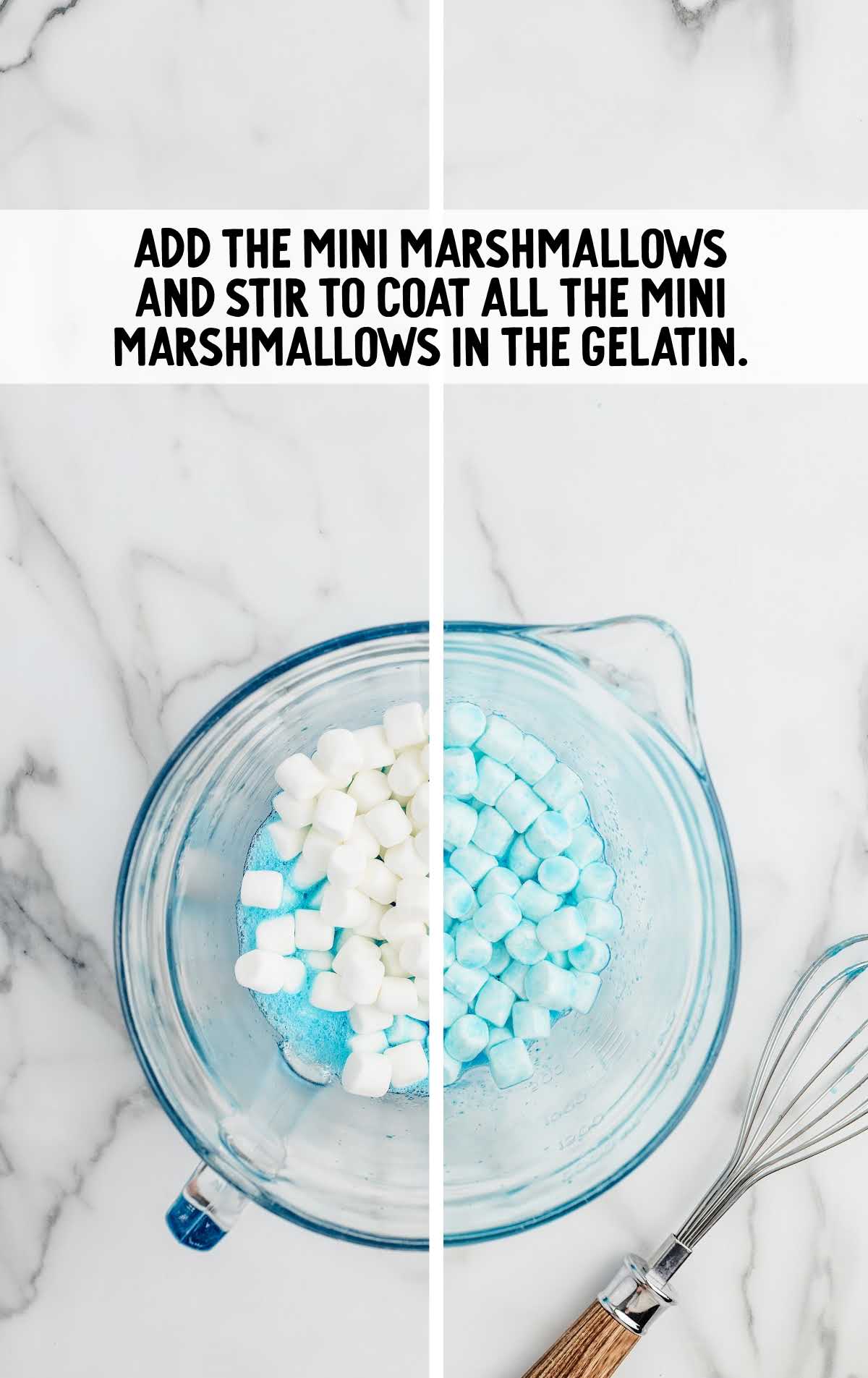 mini marshmallows and gelatin combined in a measuring cup