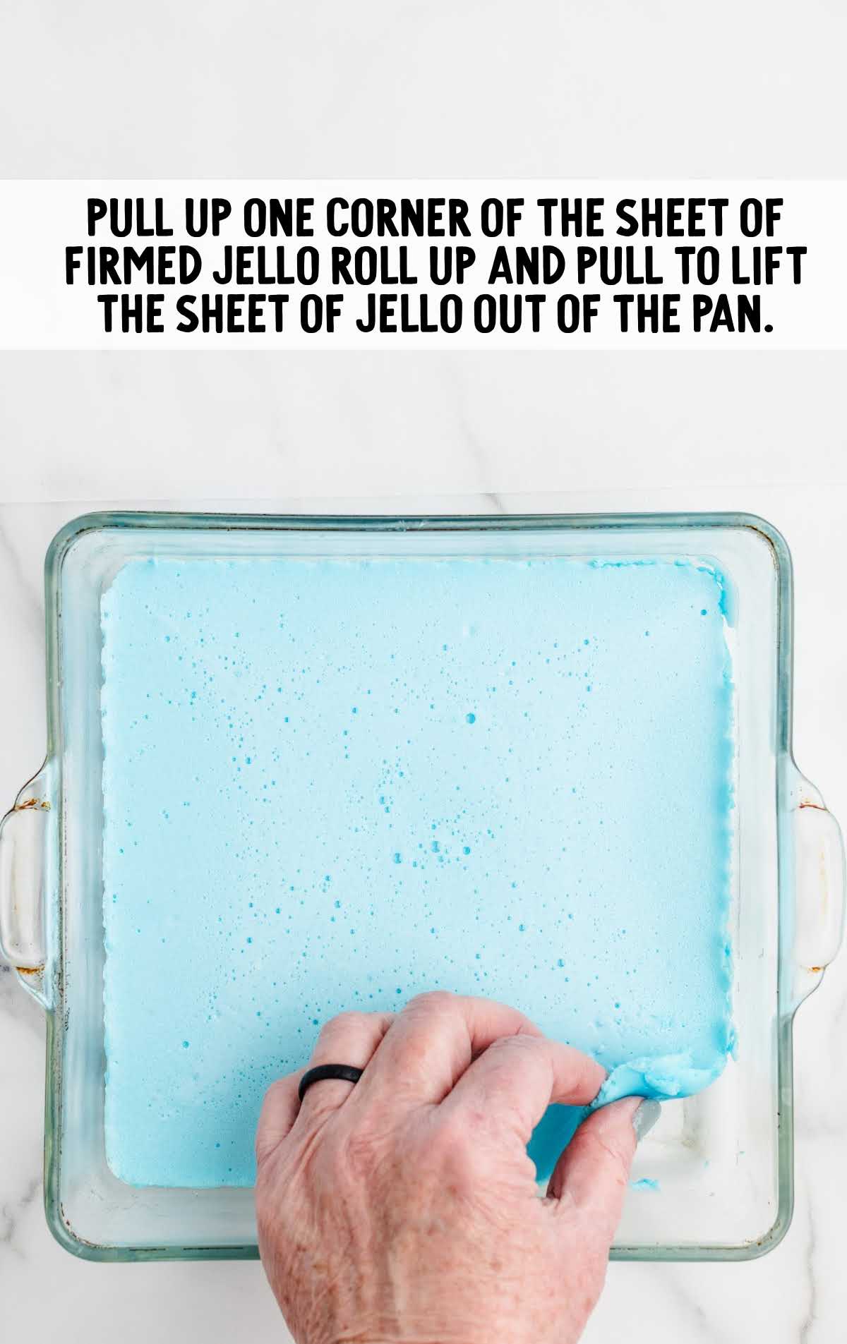 jello sheet being lifted from the pan