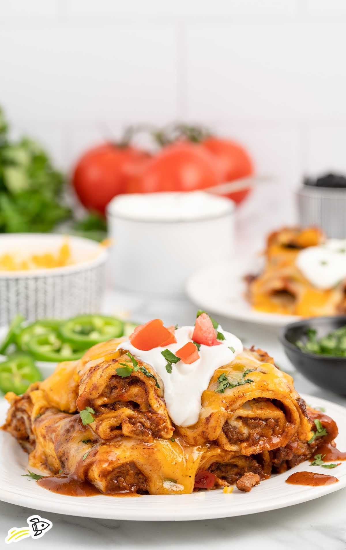 a close up shot of a piece of Lazy Enchiladas on a plate