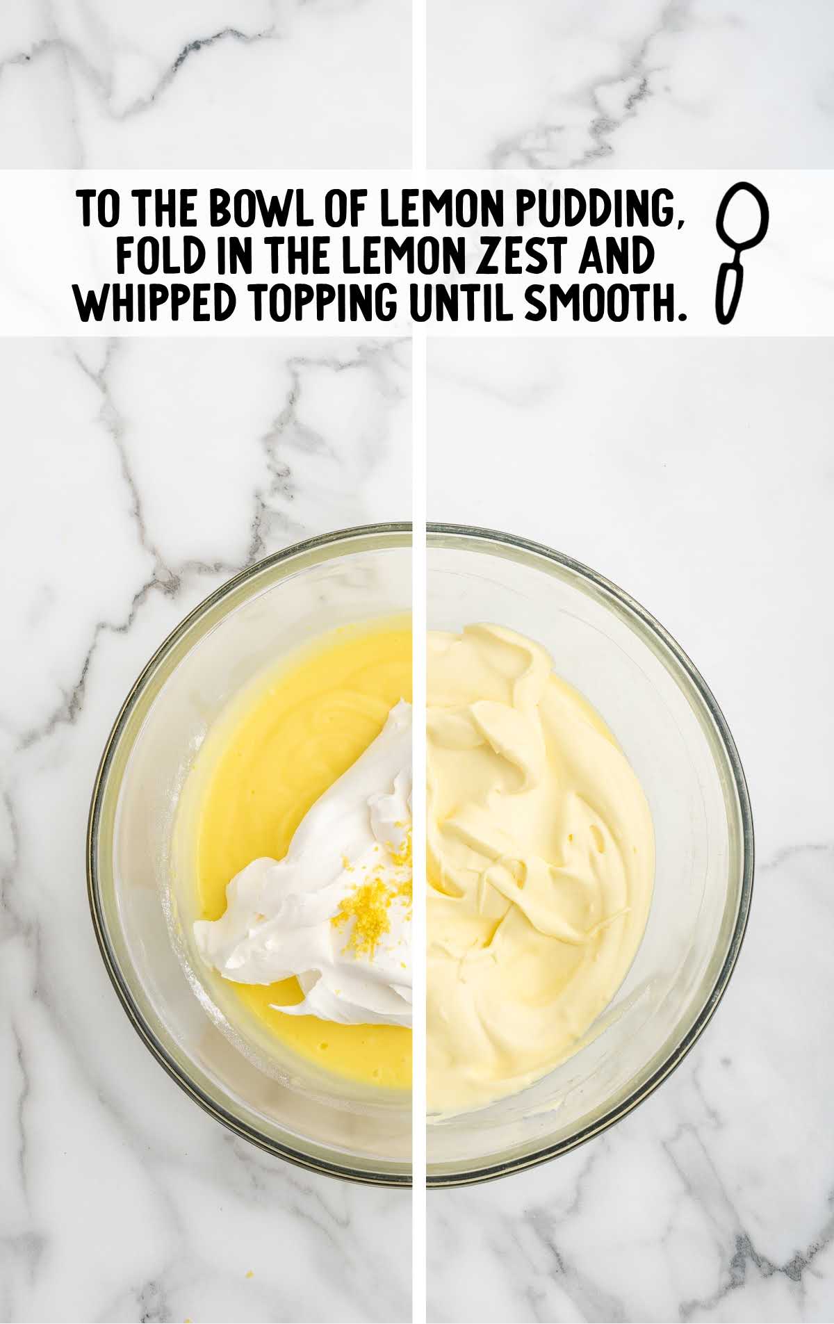 lemon pudding, lemon zest, and whipped topping combined in a bowl