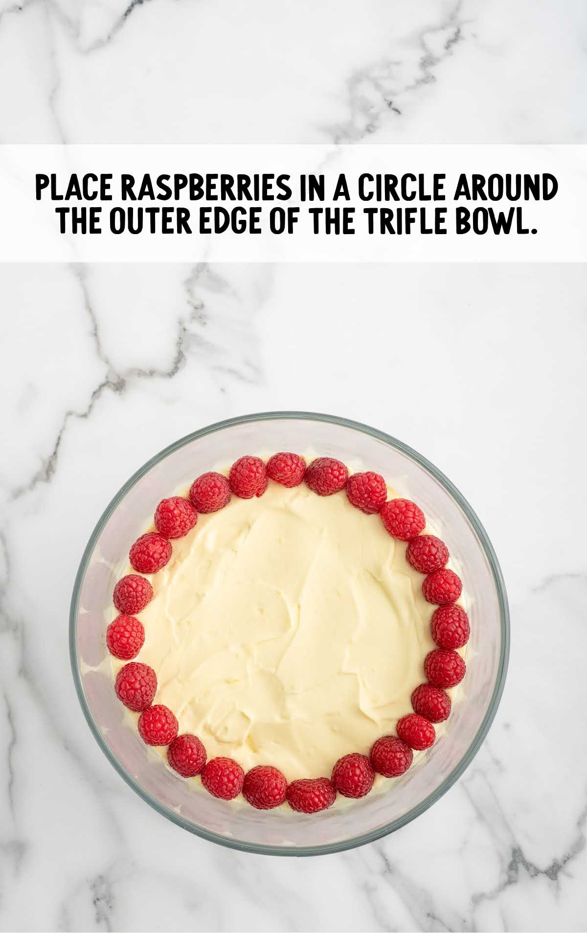 raspberries placed in a circle around the bowl