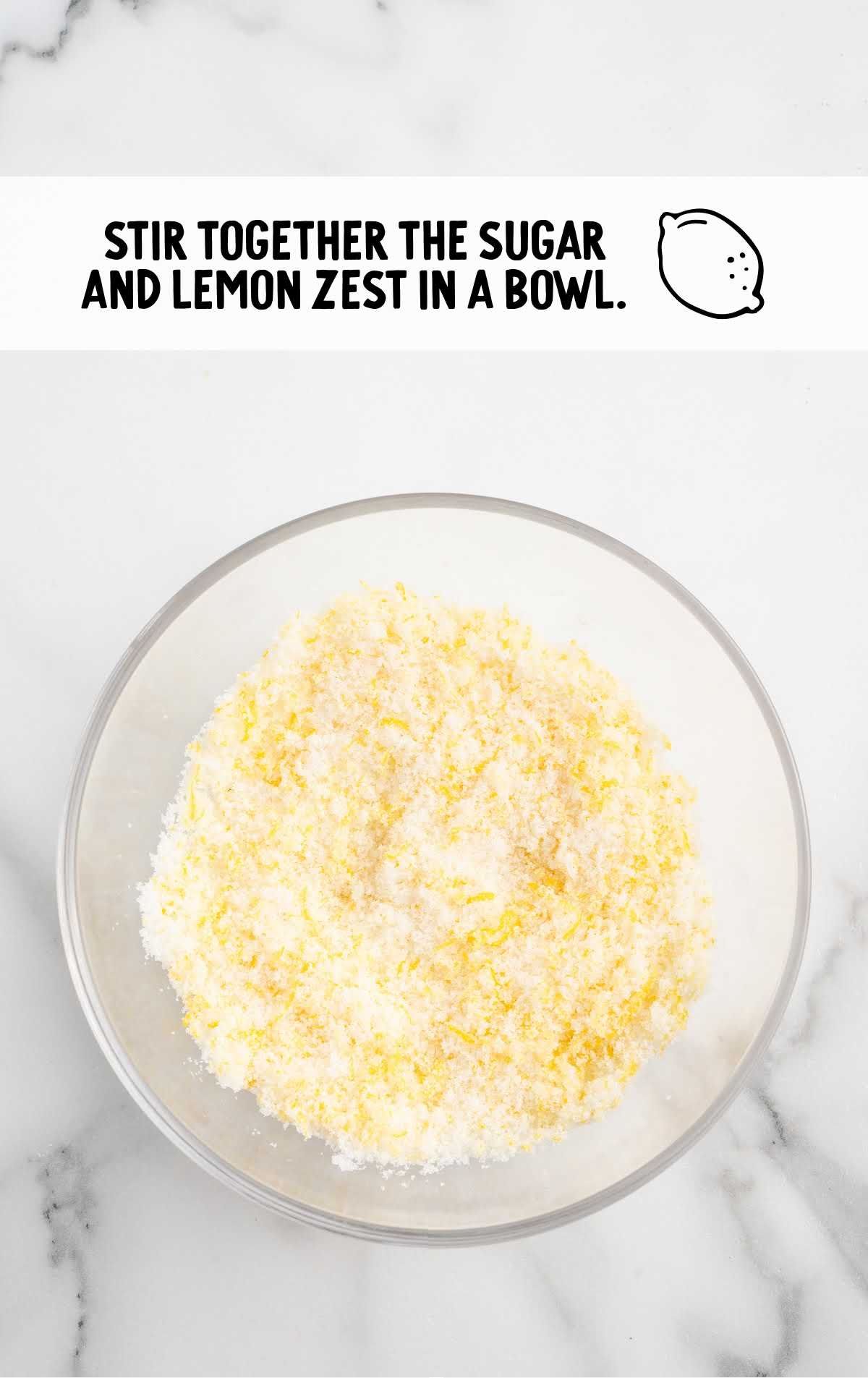 sugar and lemon zest combined in a bowl