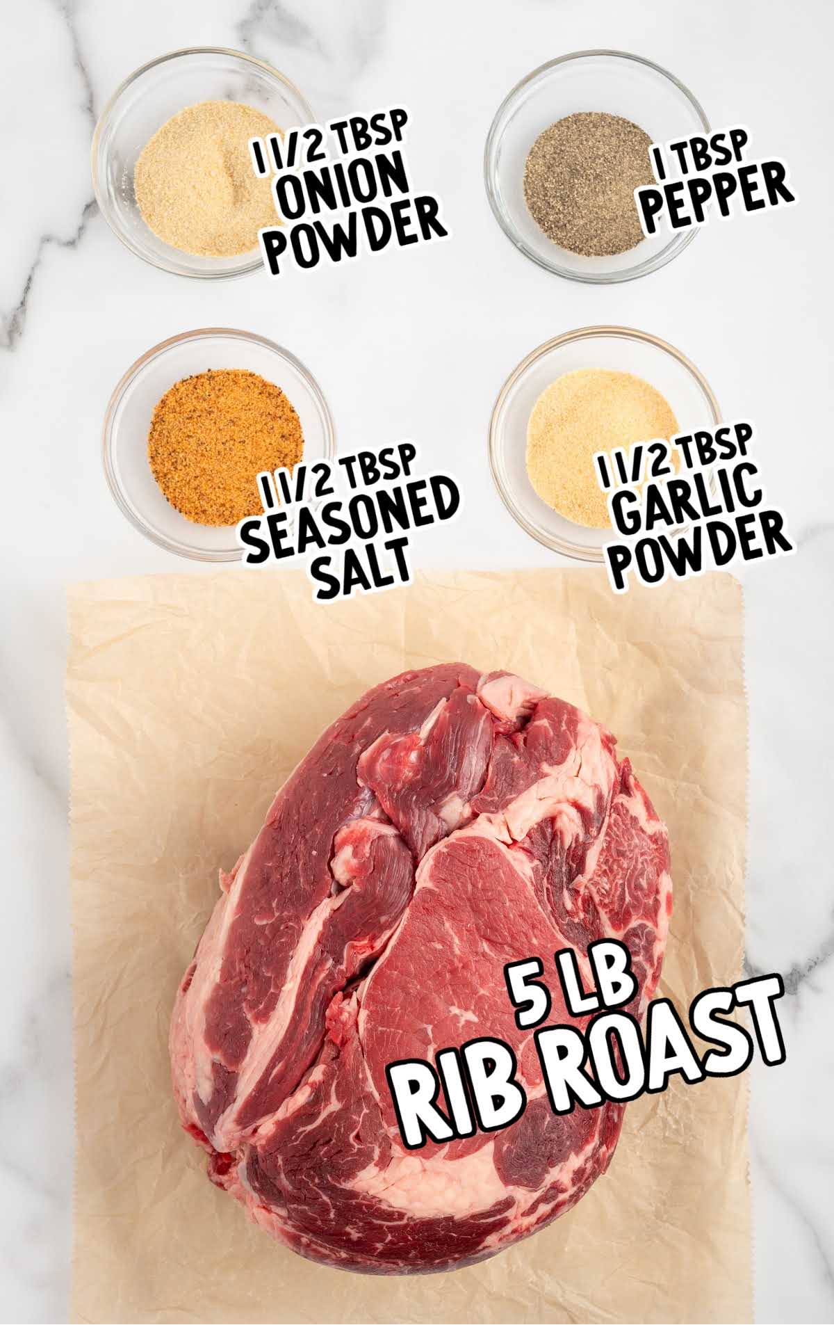 No Peek Prime Rib raw ingredients that are labeled