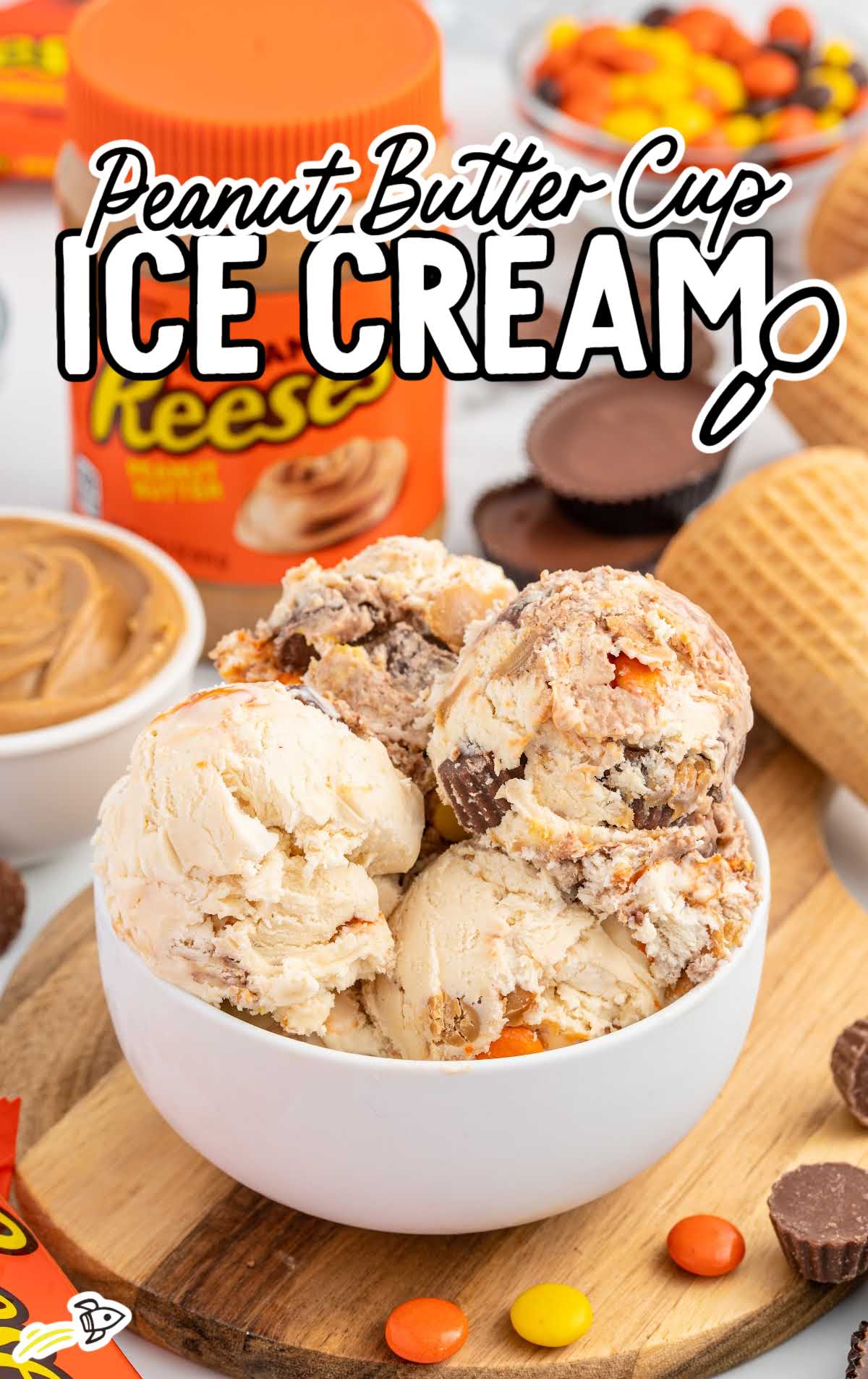scoops of Peanut Butter Cup Ice Cream in a bowl