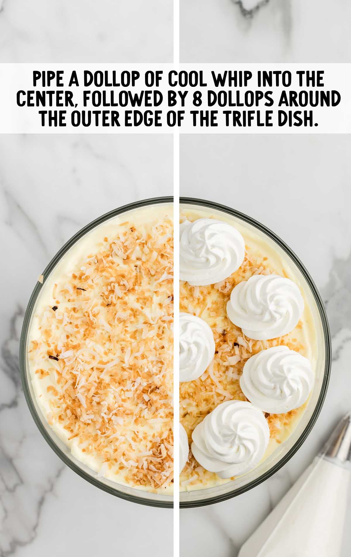 cool whip added on top of the Pina Colada Trifle