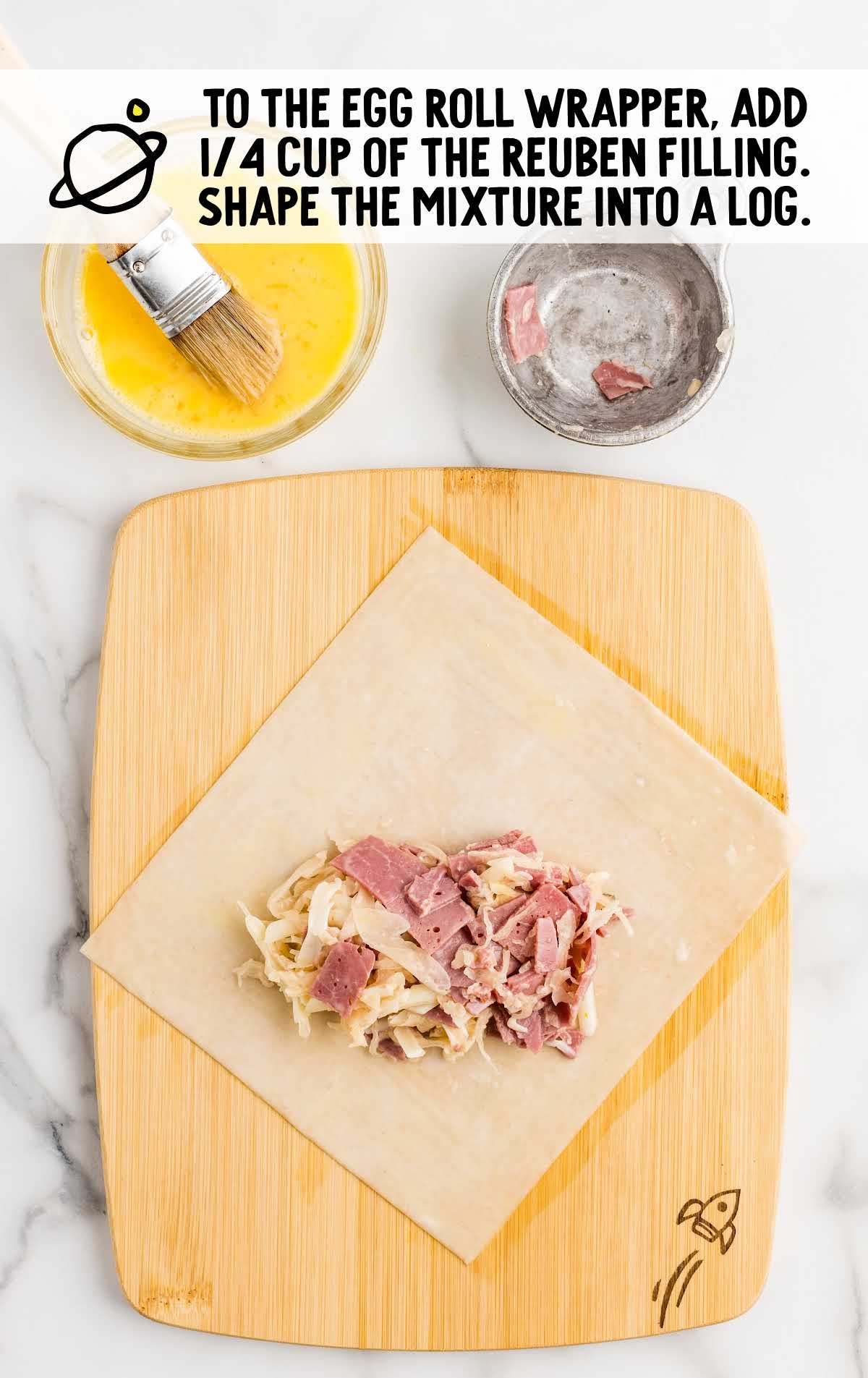 reuben mixture placed on top of the wrapper