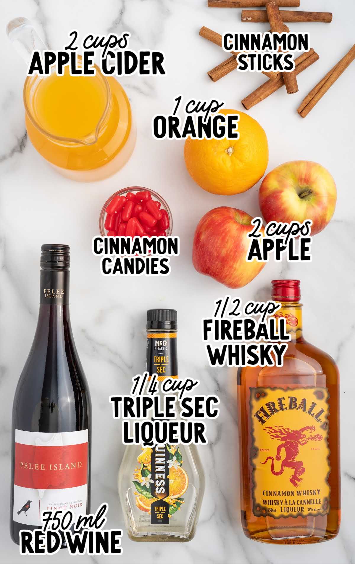 Sangria with Fireball raw ingredients that are labeled
