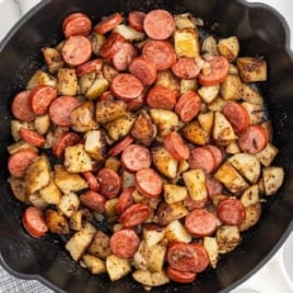 a skillet of Sausage and Potatoes