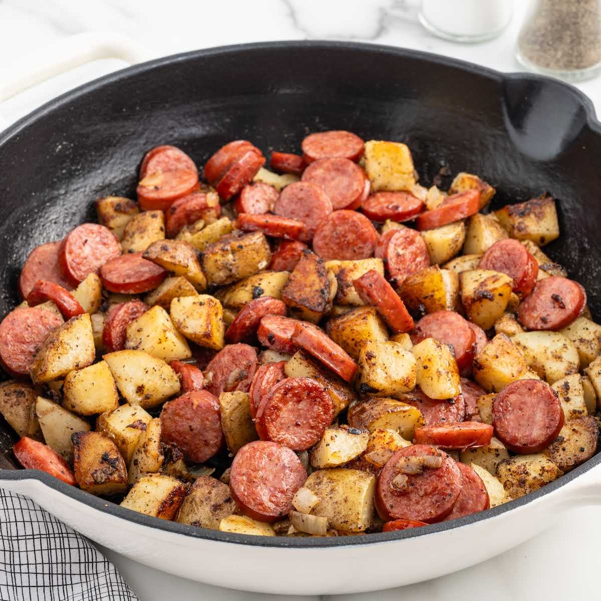 a skillet of Sausage and Potatoes
