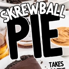 a slice of Skrewball Pie on a plate with a fork