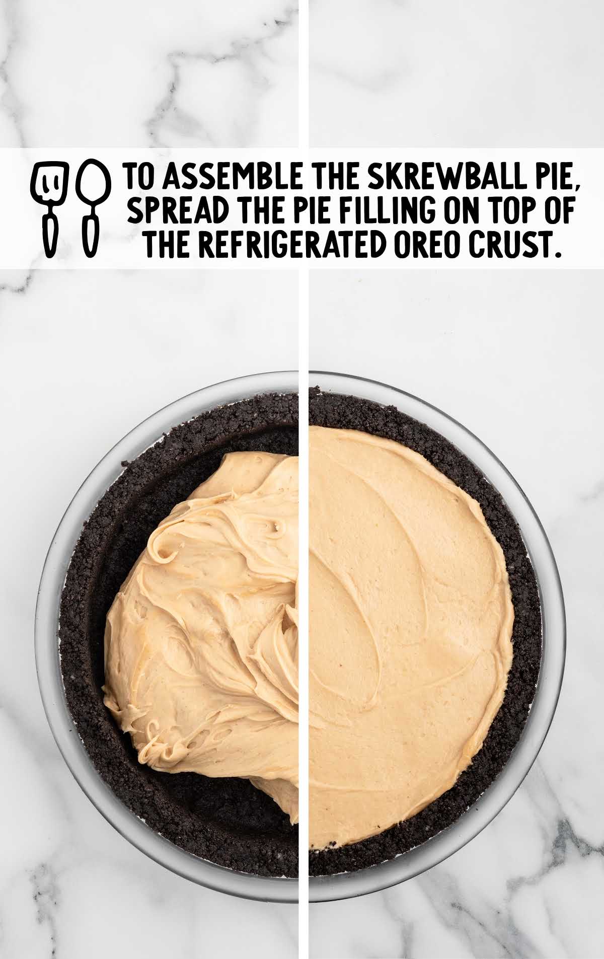 peanut butter filling spread evenly onto the oreo pie crust