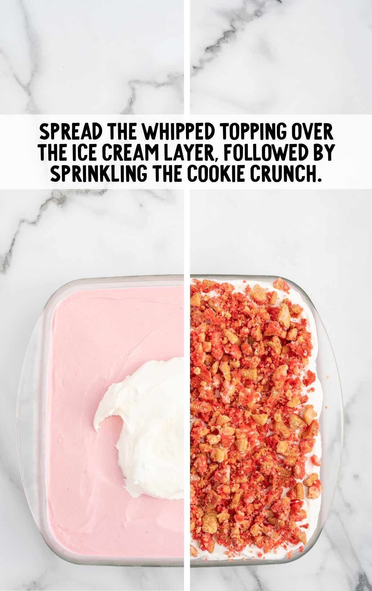 whipped topping spread over the ice cream layer