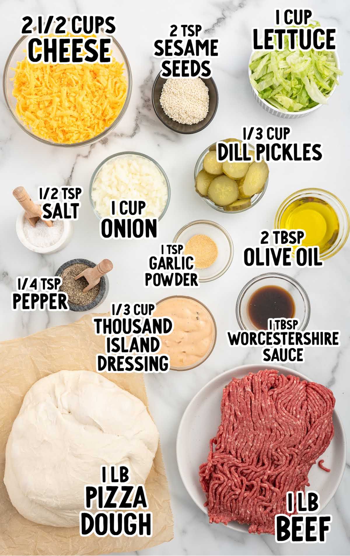 Big Mac Pizza raw ingredients that are labeled