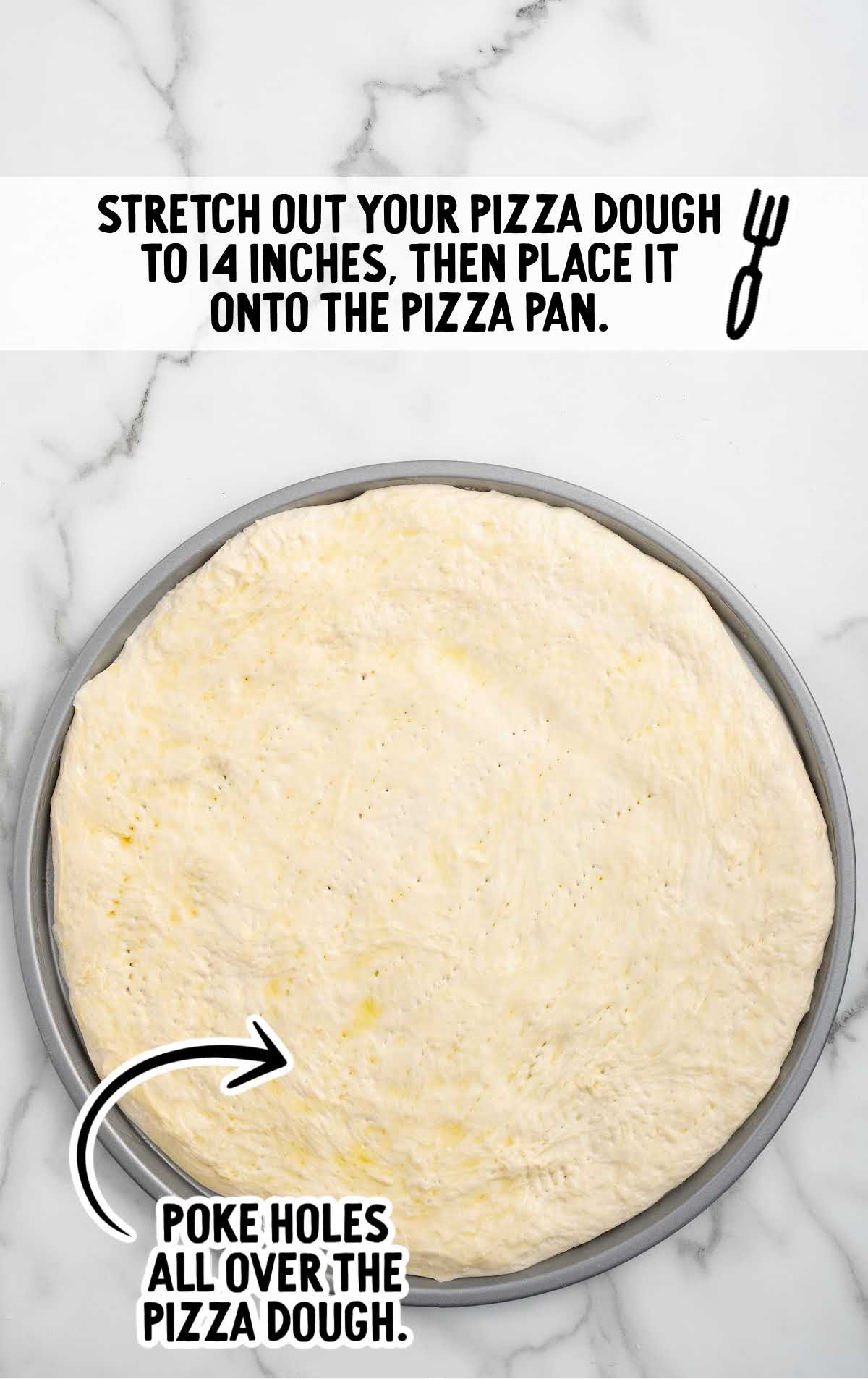 pizza dough placed into a pizza pan