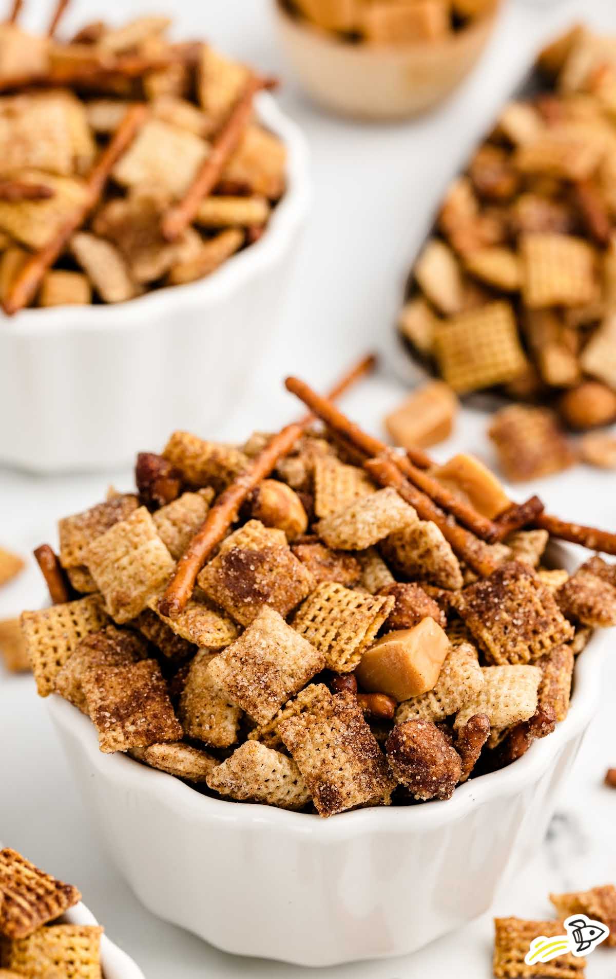 a bowl of Churro Chex Mix