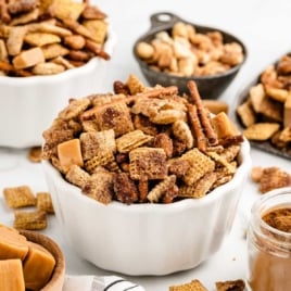 a bowl of Churro Chex Mix