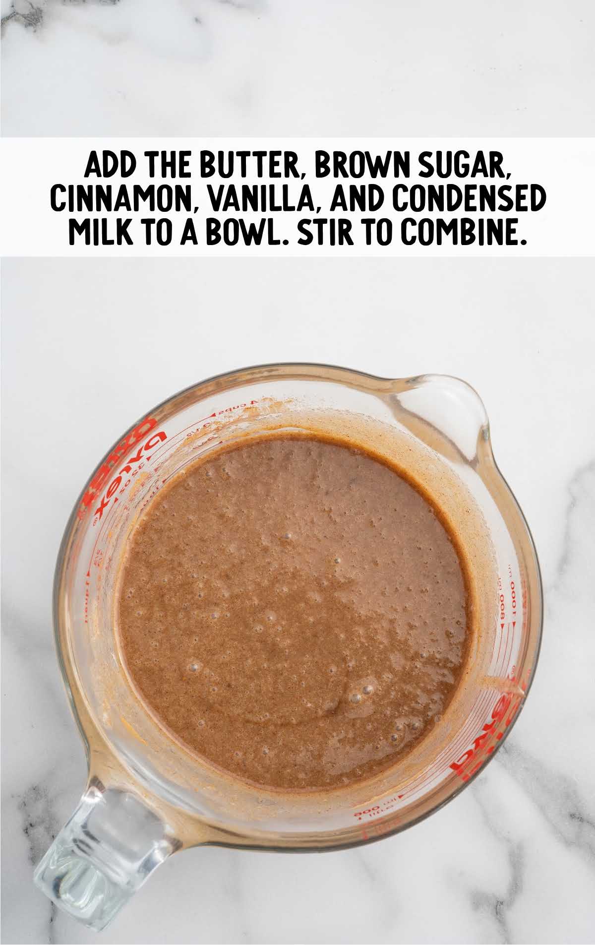 butter, light brown sugar, ground cinnamon, and pure vanilla extract combined in a measuring cup