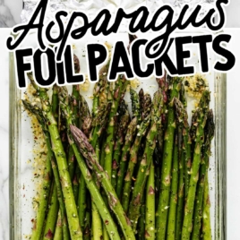 asparagus topped with melted mozzarella cheese in foil